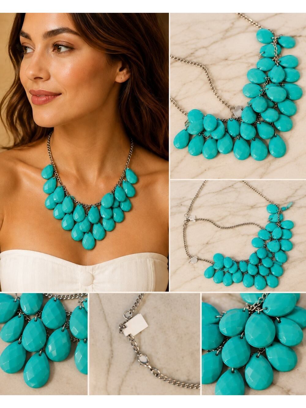 Turquoise Cascade Teardrop Statement Necklace